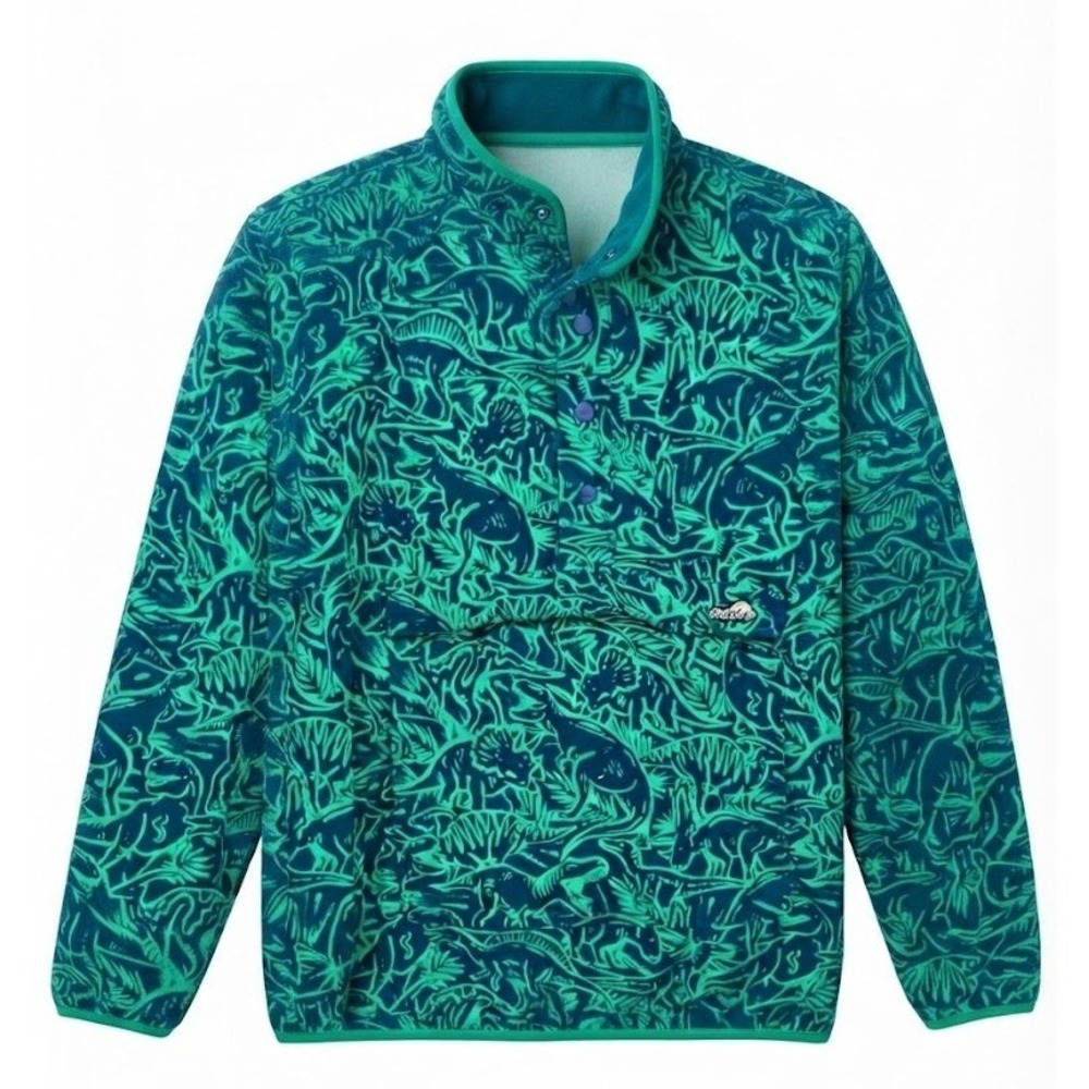 Chubbies Wanderers Club Reversible Dinosaur Fleece Jacket Mens Medium Green